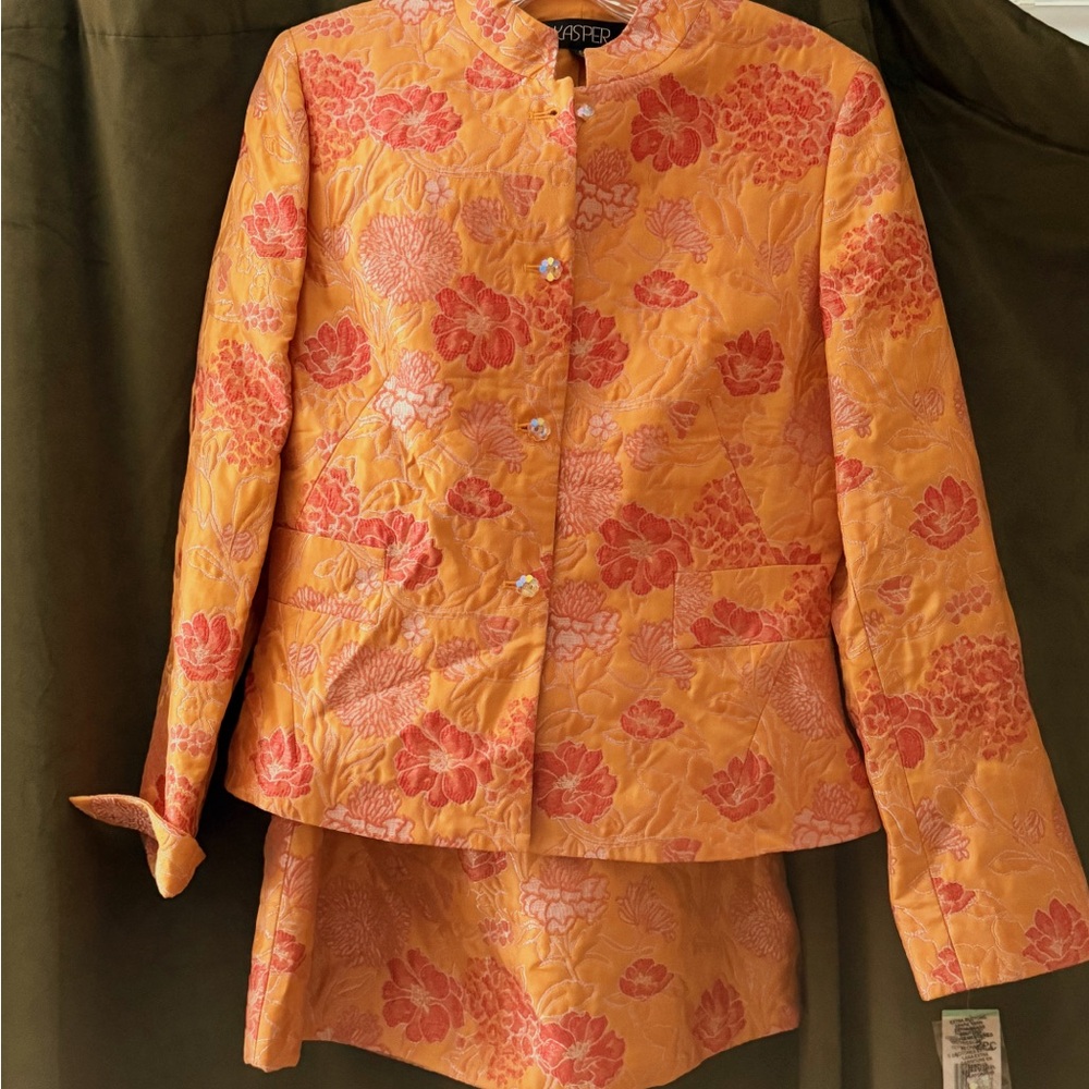 NWT Vintage Kasper Orange and Pink Floral Women's Suit